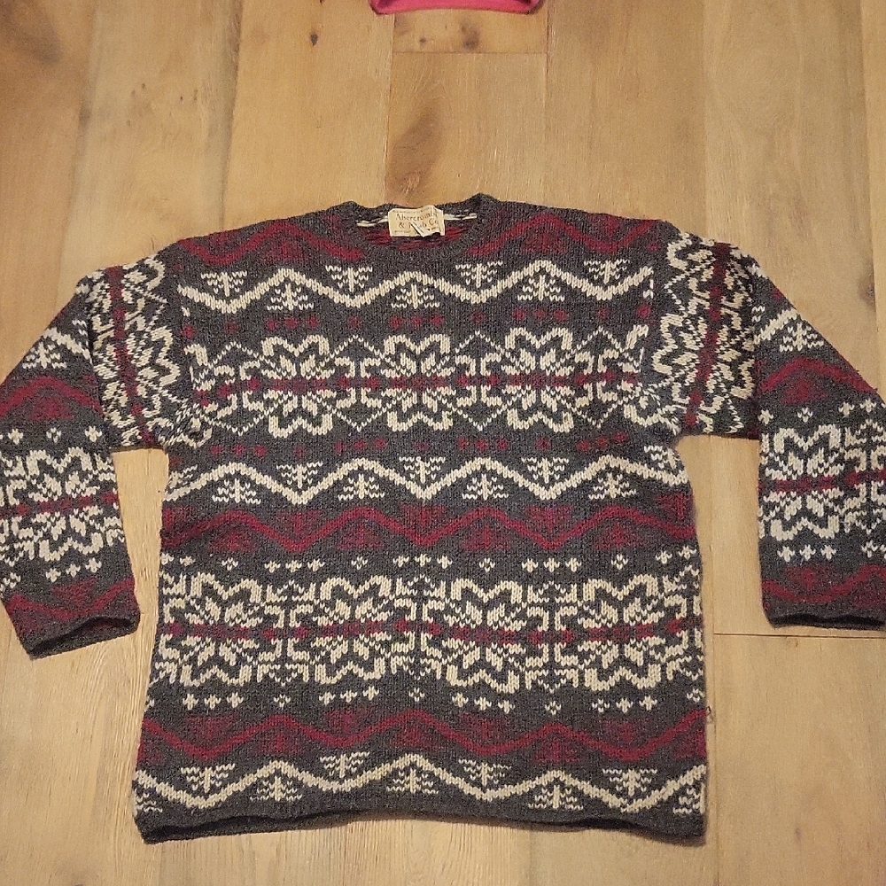 Vintage Abercrombie & Fitch Mens Wool Gray And Red Sweater Size Small